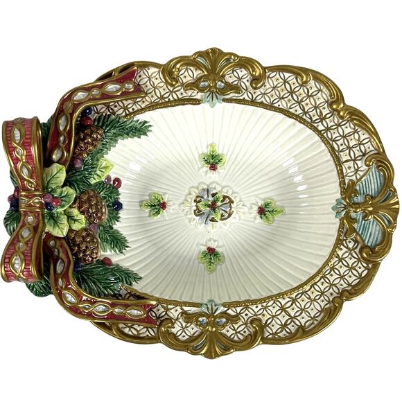 Fitz and Floyd Classics Christmas Florentine Oval Bowl 10” x 8” in Box-Excellent - Picture 1 of 11
